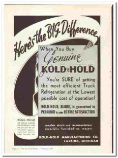 Kold-Hold Mfg Company 1938 vintage ice cream ad Big Difference