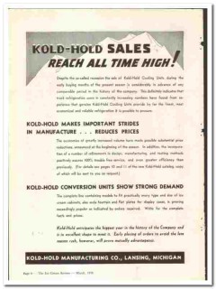 Kold-Hold Mfg Company 1938 vintage ice cream ad Sales Reach High