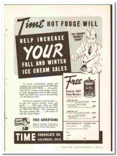 Time Chocolate Company 1938 vintage ice cream ad hot fudge warmer Time Chocolate Company 1938 vintage ice cream ad hot fudge warmer