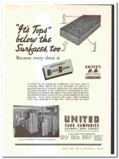 United Cork Companies 1938 vintage ice cream ad Block Baked Corkboard United Cork Companies 1938 vintage ice cream ad Block Baked Corkboard