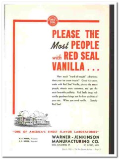 Warner-Jenkinson Mfg Company 1938 vintage ice cream ad vanilla please