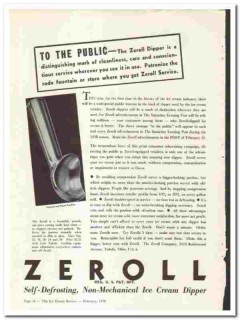 Zeroll Company 1938 vintage ice cream ad dipper non-mechanical Zeroll Company 1938 vintage ice cream ad dipper non-mechanical