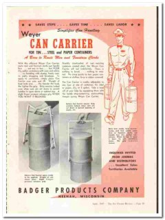 Badger Products Company 1947 vintage ice cream ad Weyer Can Carrier Badger Products Company 1947 vintage ice cream ad Weyer Can Carrier