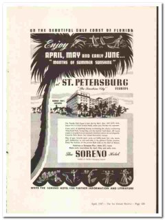 Soreno Hotel 1947 vintage hotel ad St Petersburg FL Summer Sunshine