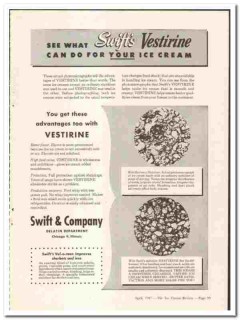 Swift Company 1947 vintage ice cream ad Vestirine stabilizer