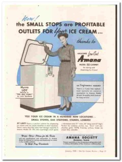 Amana Society Inc 1948 vintage ice cream ad cabinet Myrna Loy Amana Society Inc 1948 vintage ice cream ad cabinet Myrna Loy