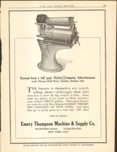 Emery Thompson Machine Supply Company 1920 vintage ice cream ad Hydrox