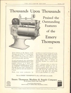 Emery Thompson Machine Supply Company 1929 vintage ice cream ad praise