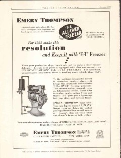 Emery Thompson Machine Supply Company 1932 vintage ice cream ad freeze