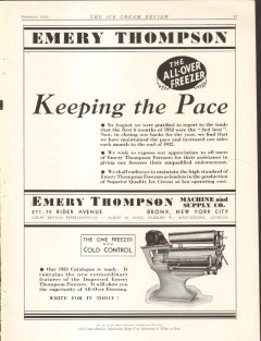 Emery Thompson Machine Supply Company 1933 vintage ice cream ad Pace