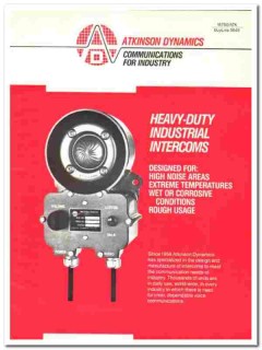 Atkinson Dynamics 1990 vintage electrical catalog Industrial Intercoms