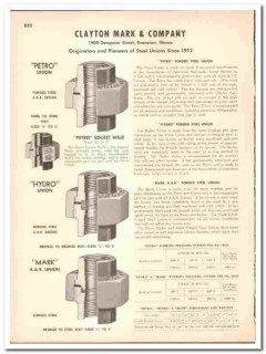 Clayton Mark Company 1947 vintage industrial catalog Steel Unions Clayton Mark Company 1947 vintage industrial catalog Steel Unions