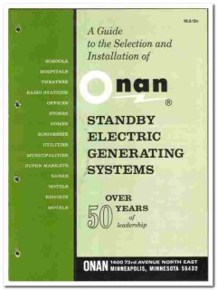 Onan Corp 1976 vintage catalog Standby Electric Generating Systems Onan Corp 1976 vintage catalog Standby Electric Generating Systems