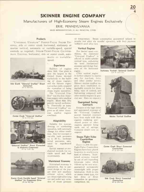 skinner engine company 1936 vintage catalog steam universal unaflow