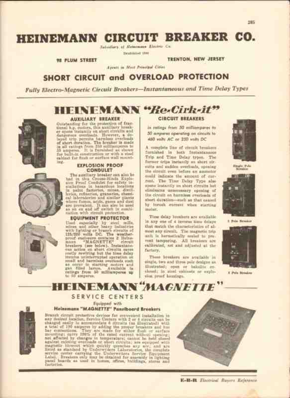 Heinemann Circuit Breaker Company 1943 Vintage Catalog Protection
