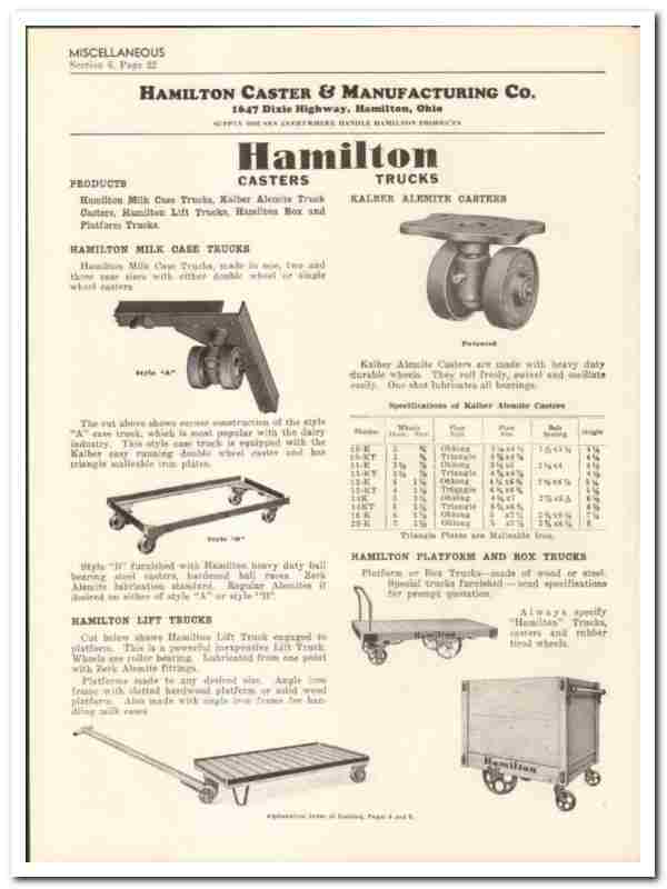 Hamilton Caster Mfg Company 1936 vintage industrial catalog trucks