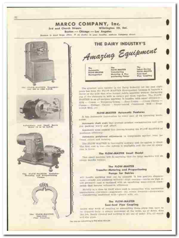 Marco Company 1946 vintage dairy catalog homogenizer pumps FlowMaster